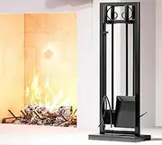 Kingson Fireplace Tools Set Fire Place Accessories Set Fireplace Tools Outdoor Fire Pit Tools Indoor Fireset Poker Tongs Brush Shovel-Black