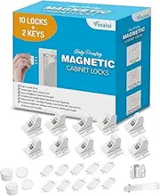 Vmaisi Adhesive Magnetic Locks for Cabinets & Drawers (10 Locks and 2 Keys)