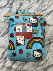 NWT Hello Kitty ULTRA FINE SOFT Faux Fur Blanket Blue Rainbow Apple Bee Sun