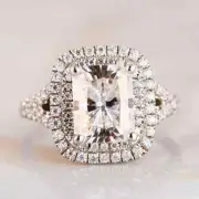 3.5 CT Radiant Cut Moissanite Split-Shank Engagement Ring 14k White Gold Plated