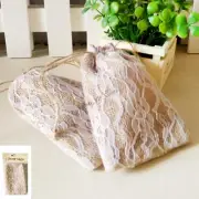 HESSIAN BAGS WITH LACE BURLAP DRAWSTRING 2PK PARTY WEDDING VINTAGE GIFT FAVOURS