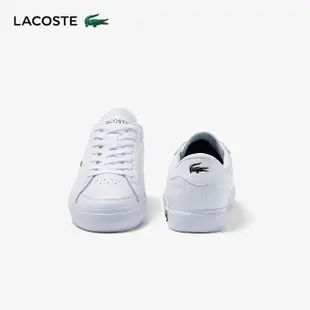 【LACOSTE】女鞋-Powercourt 皮革細部休閒鞋(白/黑色)