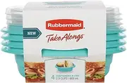 [Rubbermaid] TakeAlongs 2.9 Cup On the Go Square Food Storage Containers, Set of 4, Teal Splash