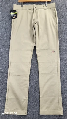 Dickies Twill Work Pants Mens 34x32 Beige Skinny Fit Straight Leg Slight Stretch