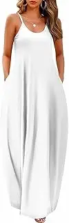 [Wolddress] Womens Casual Sleeveless Plus Size Loose Plain Long Maxi Dress with Pockets