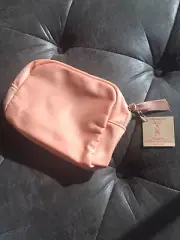 NEW Clarins Light Rose Pink Make Up Travel Zip Pouch Eco Recycled Material Satin