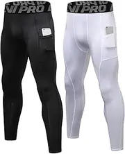 [LNJLVI] 2 Pack Men's Compression Pants with Phone Pockets Base Layer Tights Workout Running Leggings