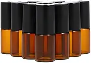 xinyee 10 Pcs 3ml Amber Glass Essential Oils Roller Bottle Roll-on Bottles Stainless Steel Roller Ball Essential Oil Jar with 3ml Dropper
