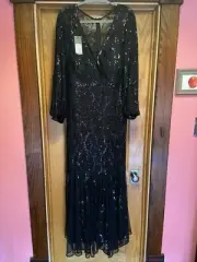 Tadashi Shoji 14Q Long Black Sequin Maxi Dress Long Gown New