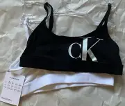 NWT CALVIN KLEIN GIRL MONOGRAM COTTON 1 BLACK 1 WHITE BRALETTE BRA MEDIUM 7-8