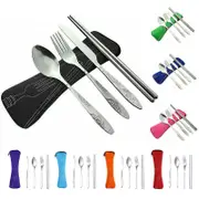 4 Pcs Cutlery Travel Knife Fork Portable Bag Stainless Steel Spoon Chopstick Set