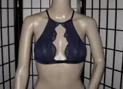 NWT VICTORIA'S SECRET XS BLUE LACE CUTOUT STRAPPY BACK HIGH NECK BRALETTE BRA