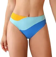 [Sexybody] Women' s High Waisted Bikini Bottoms Color Block Swimsuit Bottoms High Cut Bathing Suit Bottoms