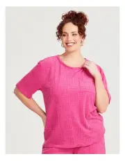 [Taking Shape] Casual Terry Patch Pocket Top in Raspberry Rose