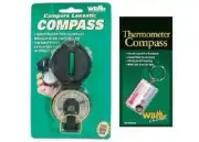 Campers Lensatic Compass and Zipper Pull Hiking Trekking Thermometer Compass