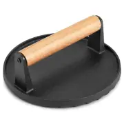 Single Cast Iron Grill Press, Heavy Duty 7In Bacon Burger Press with Wooden H...
