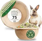 Chic Leaf Palm Leaf Bowls for Rabbits & Small Pets (2.5'', Round, Pack of 75) - Mini Disposable, Compostable, Edible & Chewable Palm Bowls for Bunnies, Hamsters, Guinea Pigs, Chinchillas, Rabbit Toys
