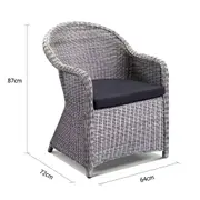 Plantation Full Round Wicker Dining Arm Chair in Brushed Grey - Outdoor Chairs