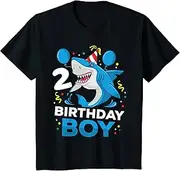 [X.Style] Kids 2nd Birthday Boy Shark Ocean Theme Party 2 Years Old Toddler ds619 T-Shirt (M) Black