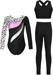 [iiniim] Kids Girls Activewear Set Tumbling Biketard Jumpsuit Tracksuit Yoga Workout Vest Tank Top with Pants