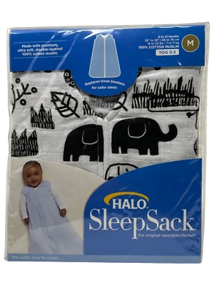 HALO SleepSack Wearable Blanket Elephants King Black & White Medium 6 - 12 mons.