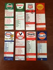 Set of 8 Oil Change Label Sticker Replica Door Shell Esso Castrol Gulf Sinclair