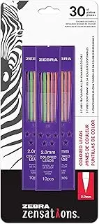 Zebra Pen Zensations Mechanical Colored Pencil Lead Refill, 2.0mm Point Size, Assorted Colored Lead, 30-Count