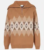 [Varley] Varley Heidi wool-blend jacquard half-zip sweater AU 6 beige