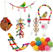 Bird Toys 17 Pcs Bird Parakeet Swing Chewing Hanging Toys Climbing Ladder Coconu