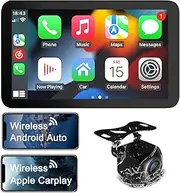 Portable Car Stereo for Wireless Apple Carplay&Android Auto,7 Inch IPS Touch Screen Car Audio Compatible Voice Control/Backup Camera/Bluetooth5.0/MirrorLink/FM/TF/USB/AUX/Air Play