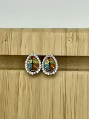 Alan K Murano Millefiori Sterling 925 Silver studs earrings Multi C.Murano Glass