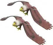 Happyyami 2Pcs Hanging Eagle Deterrent Outdoor Decor Realistic Eagle Ornament for Garden Patio Bird Scare with Wind Rotation Feature Durable Plastic Design