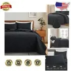 Luxury Black Quilt Set: Full/Queen, 3-Piece Geometric Coverlet for All Seasons