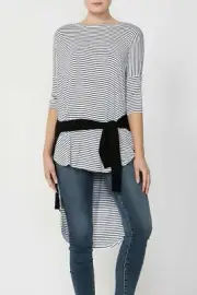 NWT Decjuba Stripe Tail Hem Tee [M/L] Alison Blue & White Hi-Lo Curved Hem
