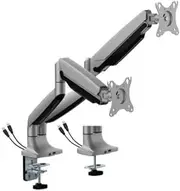 Brateck LDT82-C024UC Dual Screen Heavy-Duty Gas Spring Monitor Arm with USB Ports, Matte Silver