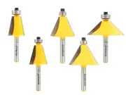 5 Bit Chamfer Edge Forming Router Bit Set - 1/4" Shank - Yonico 13508q