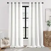 Linen Textured Curtain for Living Room Light Filtering Thermal Insulated Grommet Top Window Drape for Bedroom 1 Panel, W132cm X D274cm, White
