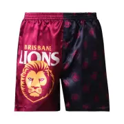 Brisbane Lions AFL AF9263 Boys Team Logo Printed Satin Boxer Shorts New