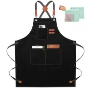 ZOMAO Chef Apron for Women Men with Large Pockets, Cotton Canvas Cross Back W...