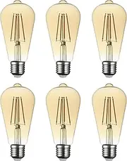 SD LUX Edison Light Bulb E27, Retro Light Bulb, 6 W LED Vintage Lighting, ST64 Amber Glass, No Flicker, Edison Screw Lamp 6 W (Equivalent to 60 W) 650 lm Warm White 2700 K Non-Dimmable Pack of 6