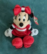 Disney Just Play Minnie Mouse Santa Christmas hat/bow 11" Plush Toy