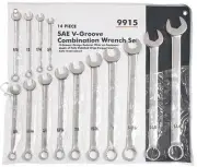 Sunex 9915A 14-piece Fractional Sae Full Polish V-groove Combination Wrench Set