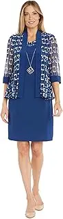 [R&M Richards] 2PC Solid Formal Dress & Jacket W/Geometric Printed, Cobalt/White