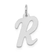14k White Gold Medium Script Letter R Initial Charm Bracelet Necklace