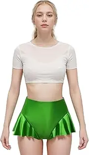 [XCKNY] Satin Oily Thong Smooth Silky Bikini T-Shaped Umbrella Skirt Sexy Beach Bikini Skirt Ruffle Crossover Skirt T-Back