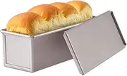 [CHEFMADE] Mini Pullman Loaf Pan with Lid, 0.66Lb Dough Capacity Non-Stick Rectangle Flat Toast Box for Oven Baking 2.8" x 8.1"x 2.8"(Champagne Gold)