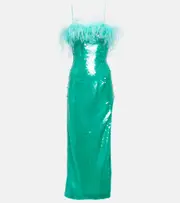 [Giuseppe di Morabito] Giuseppe di Morabito Feather-trimmed sequined midi dress AU 8 blue