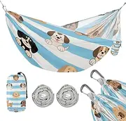 Blue White Striped Dog 330lb Capacity Camping Hammocks with Hanging Rope Cloth Hammock for Outside Patio Garden hamaca con soporte para adultos