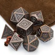 HNCCESG Metal Dice Set, Polyhedral D&D Dice for Dungeons and Dragons RPG DND Dice for Role Playing MTG Tabletop Gaming Shadowrun Pathfinder 7PCS D20 D12 D10 D8 D6 D4（Antique Copper）