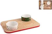 H+H Christmas Set Aperitiv 2 Porcelain Mugs Bamboo Base 28 x 20 cm